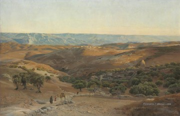 Les montagnes de MAOB vu de Bethany Gustav Bauernfeind Orientalist Peinture à l'huile